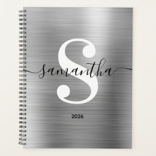 Zwart Wit en Zilver Moderne Stijl Monogram Planner