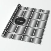 Zwart wit en zilver monogrammen geometrische vierk cadeaupapier (Uitgerold)