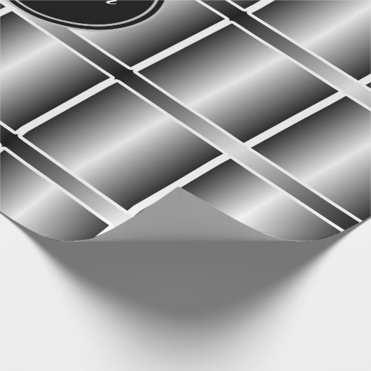 Zwart wit en zilver monogrammen geometrische vierk cadeaupapier (Hoek)