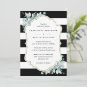 Zwart-wit Eucalyptus groen bruiloft Kaart (Staand voorkant)