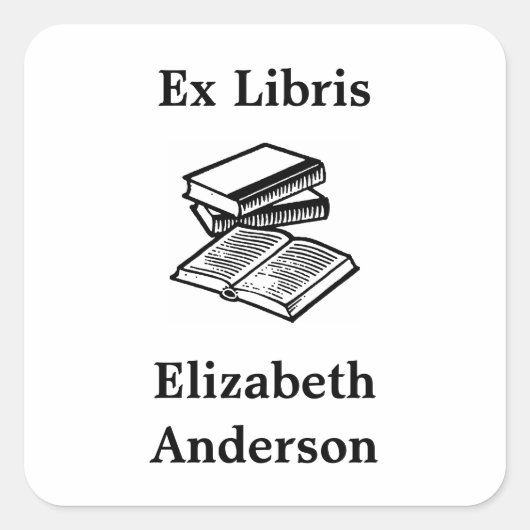 Zwart-wit Ex Libris Boekplaat Vierkante Sticker (Voorkant)