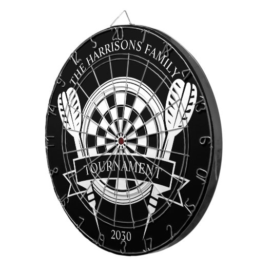 Zwart-wit Familie Custom Name Dartbord (Voorkant Rechts)