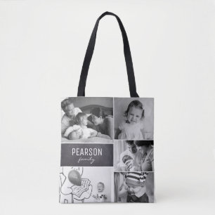 Zwart-wit Family Collage speciale boodschap Draagtas