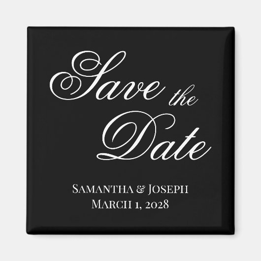 Zwart-wit Fancy kalligrafie Save the Date Magneet (Voorkant)
