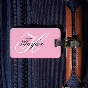 Zwart-Wit Fancy Monogram Roze Bagagelabel
