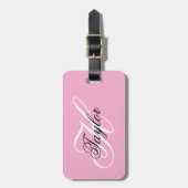 Zwart-wit Fancy Monogram Roze Bagagelabel (Voorkant verticaal)