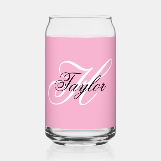 Zwart-Wit Fancy Monogram Roze Blikvorm Glas (Voorkant)