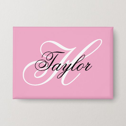 Zwart-wit Fancy Monogram Roze Button (Voorkant)