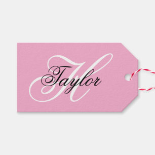 Zwart-Wit Fancy Monogram Roze Cadeaulabel