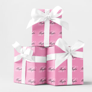 Zwart-wit Fancy Monogram Roze Cadeaupapier