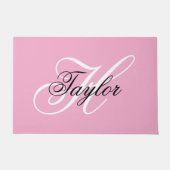 Zwart-wit Fancy Monogram Roze Deurmat (Voorkant)
