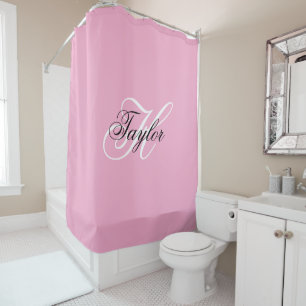 Zwart-Wit Fancy Monogram Roze Douchegordijn