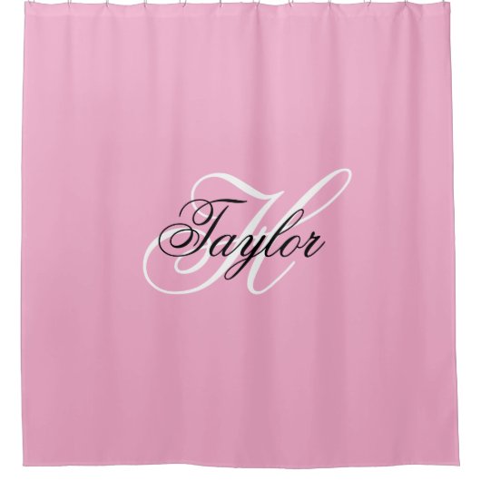 Zwart-wit Fancy Monogram Roze Douchegordijn (Voorkant)
