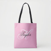 Zwart-wit Fancy Monogram Roze Draagtas (Voorkant)