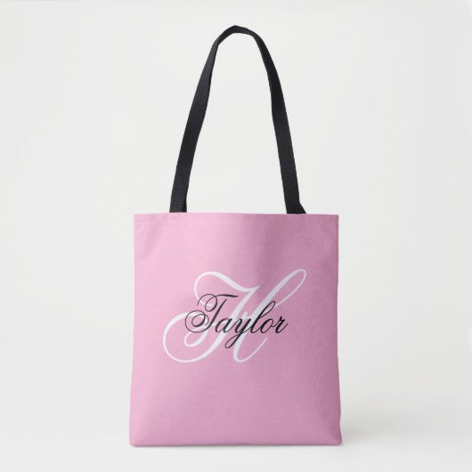 Zwart-wit Fancy Monogram Roze Draagtas (Voorkant)