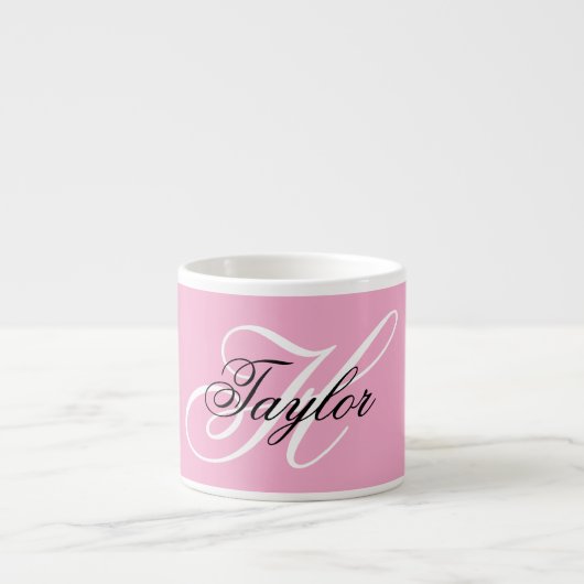 Zwart-Wit Fancy Monogram Roze Espresso Kop (Voorkant)