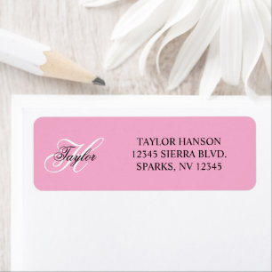 Zwart-wit Fancy Monogram Roze Etiket