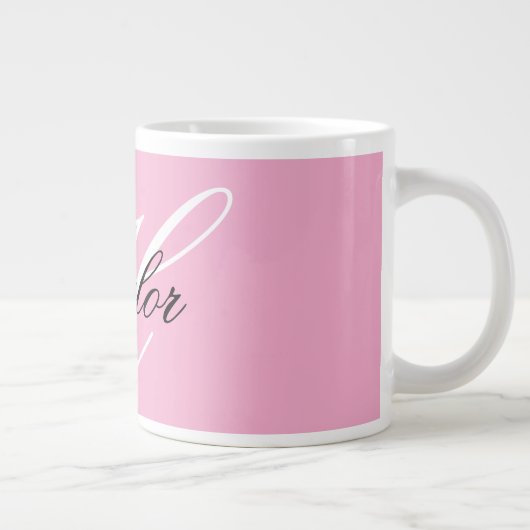 Zwart-wit Fancy Monogram Roze Extra Grote Beker (Rechts)