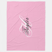 Zwart-Wit Fancy Monogram Roze Fleece Deken (Voorkant)