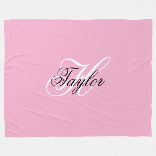 Zwart-Wit Fancy Monogram Roze Fleece Deken (Voorkant (Horizontaal))