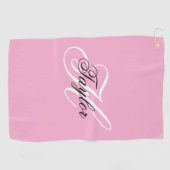Zwart-wit Fancy Monogram Roze Golfhanddoek (Horizontaal)