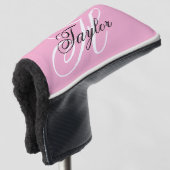 Zwart-wit Fancy Monogram Roze Golfheadcover (3/4 voorkant)