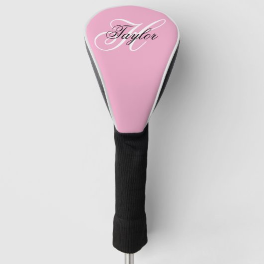 Zwart-wit Fancy Monogram Roze Golfheadcover (Voorkant)
