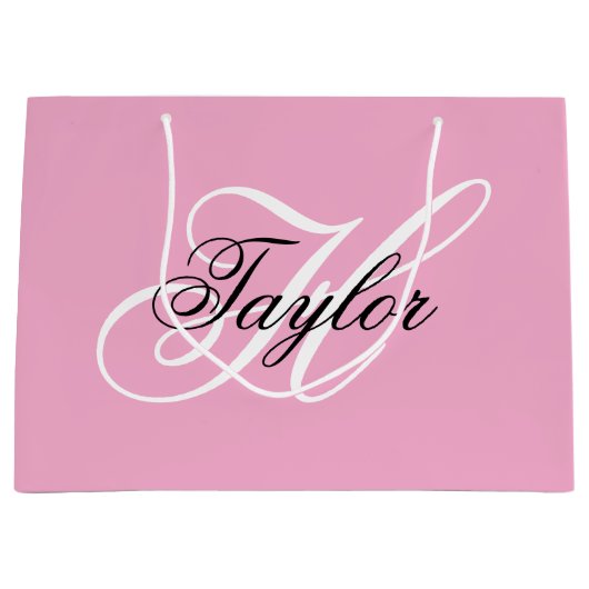 Zwart-wit Fancy Monogram Roze Groot Cadeauzakje (Voorkant)