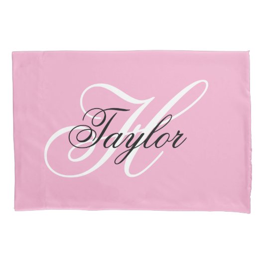 Zwart-wit Fancy Monogram Roze Kussensloop (Voorkant)