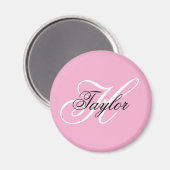 Zwart-wit Fancy Monogram Roze Magneet (Voorkant / Achterkant)