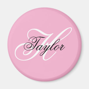 Zwart-wit Fancy Monogram Roze Magneet