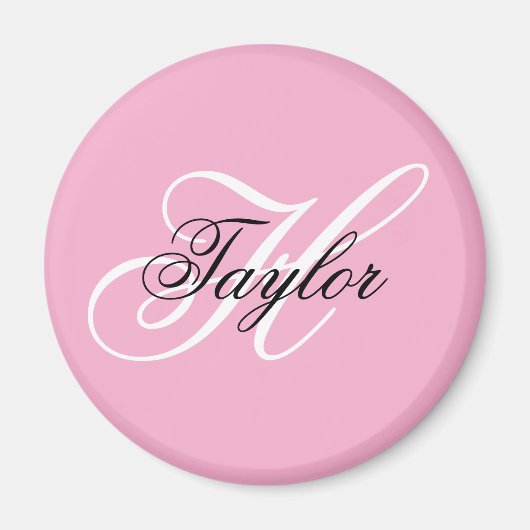 Zwart-wit Fancy Monogram Roze Magneet (Voorkant)
