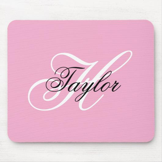Zwart-wit Fancy Monogram Roze Muismat (Voorkant)