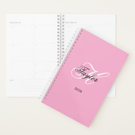 Zwart-wit Fancy Monogram Roze Planner (Display)