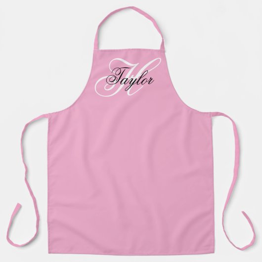 Zwart-wit Fancy Monogram Roze Schort (Voorkant)