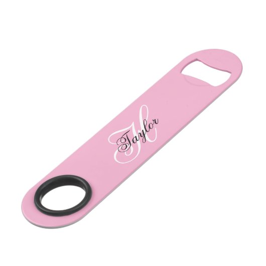 Zwart-wit Fancy Monogram Roze Speed Flessenopener (Voorkant Gekanteld)