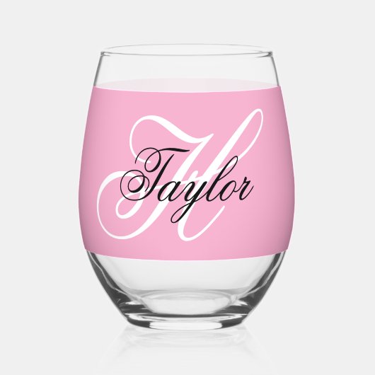 Zwart-wit Fancy Monogram Roze Wijnglas Zonder Voet (Voorkant)