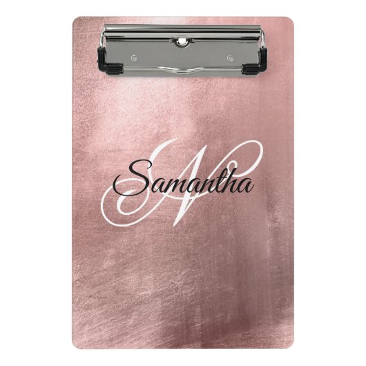 Zwart-wit Fancy monogrammen Roos Gold Foil Mini Klembord (Voorkant)