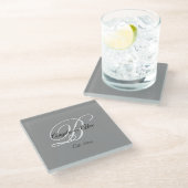 Zwart-wit Fancy Script Monogram grijs Glazen Onderzetter (Schuin)