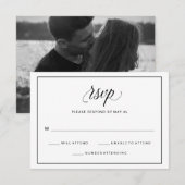 Zwart-wit Fancy Script Wedding RSVP | Foto Kaartje (Voorkant / Achterkant)