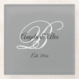 Zwart-wit fantasie schrift monogram grijs glazen onderzetter