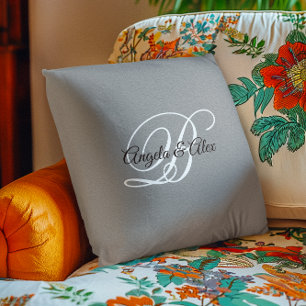 Zwart-Wit Fantasie Schrift Monogram Grijs Kussen
