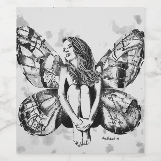 zwart-wit fantasy fee, canadese kunstenaar wijn etiket (Enkel label)