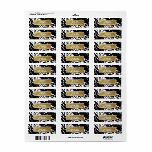 Zwart Wit & Faux Goud Chique Moderne Adresetikette Etiket (Full Sheet)