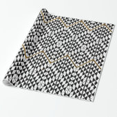 Zwart wit faux goud glitter abstracte patternfaux cadeaupapier (Uitgerold)