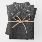 Zwart wit faux sparkles rustig hout inpakpapier vel (In situ)