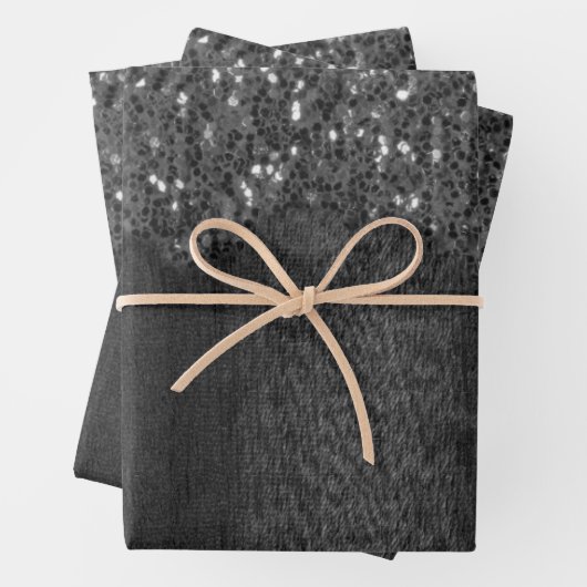 Zwart wit faux sparkles rustig hout inpakpapier vel (In situ)