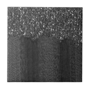 Zwart wit faux sparkles rustig hout tegeltje