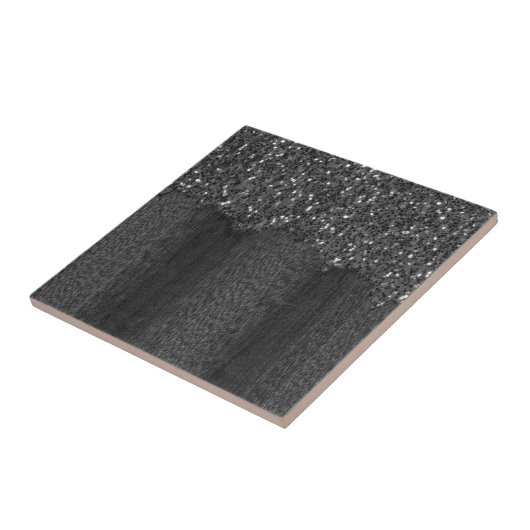 Zwart wit faux sparkles rustig hout tegeltje (Zijkant)