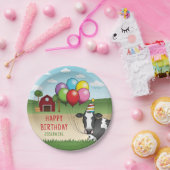 Zwart Wit Feestelijke Koe Barnyard Kind Papieren Bordje (Feest)